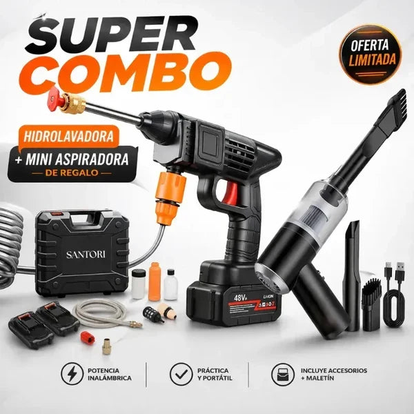 COMBO ESPECIAL: Hidrolavadora Portátil + (Aspiradora 3 en 1 + Doble Batería + Maletín) 🔥